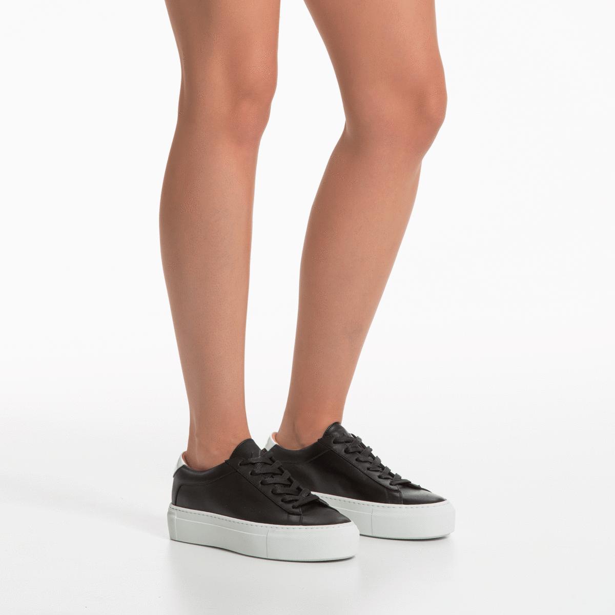 Women's Platform Black Leather Sneaker 