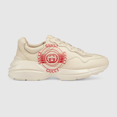 White Men's Rhyton Gucci print leather 